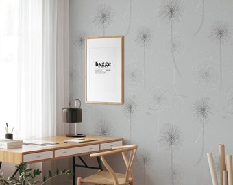 Dandelion Wallpaper for Pastel Room Decor, Light Grey Pearl Floral Wall Art with Dandelions Seed