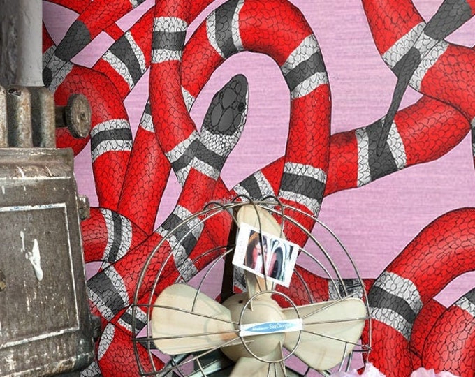 Ouroboros Print Colorful Snake Wallpaper, Bright Color Animal Wall Decor