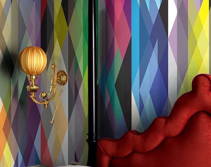 Kaleidoscope Wallpaper - Whimsical Mid-Century Modern Funky Art Deco Geometric Design, Colorful Prism Wall Decor