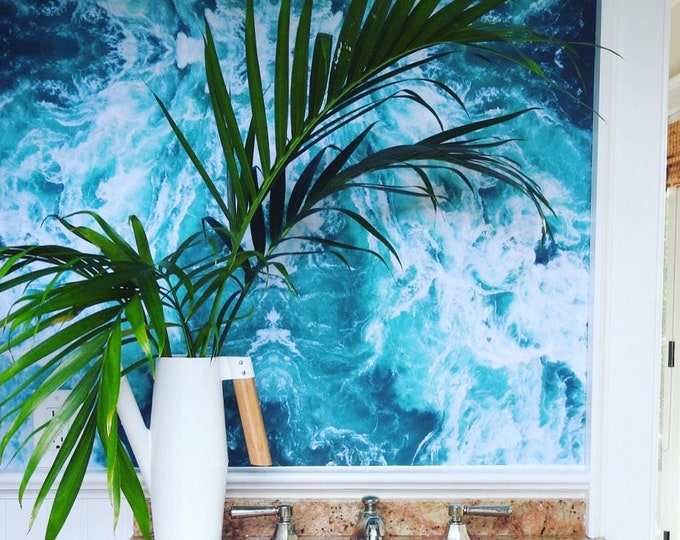 Blue Ocean Waves Wallpaper, Sea Wall Mural for Accent Wall for Modern House Decor