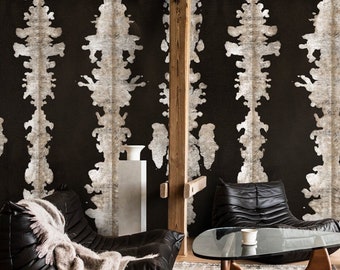Ink Blots Shibori Wallpaper, Extra Large Wall Art Black and Cream Abstract Wall Decor, Inkblot Pattern Wall Decor