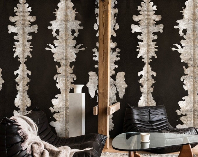 Ink Blots Shibori Wallpaper, Black and Cream Inkblot Pattern, Abstract Statement Wallpaper, Modern Living Room Bedroom Decor
