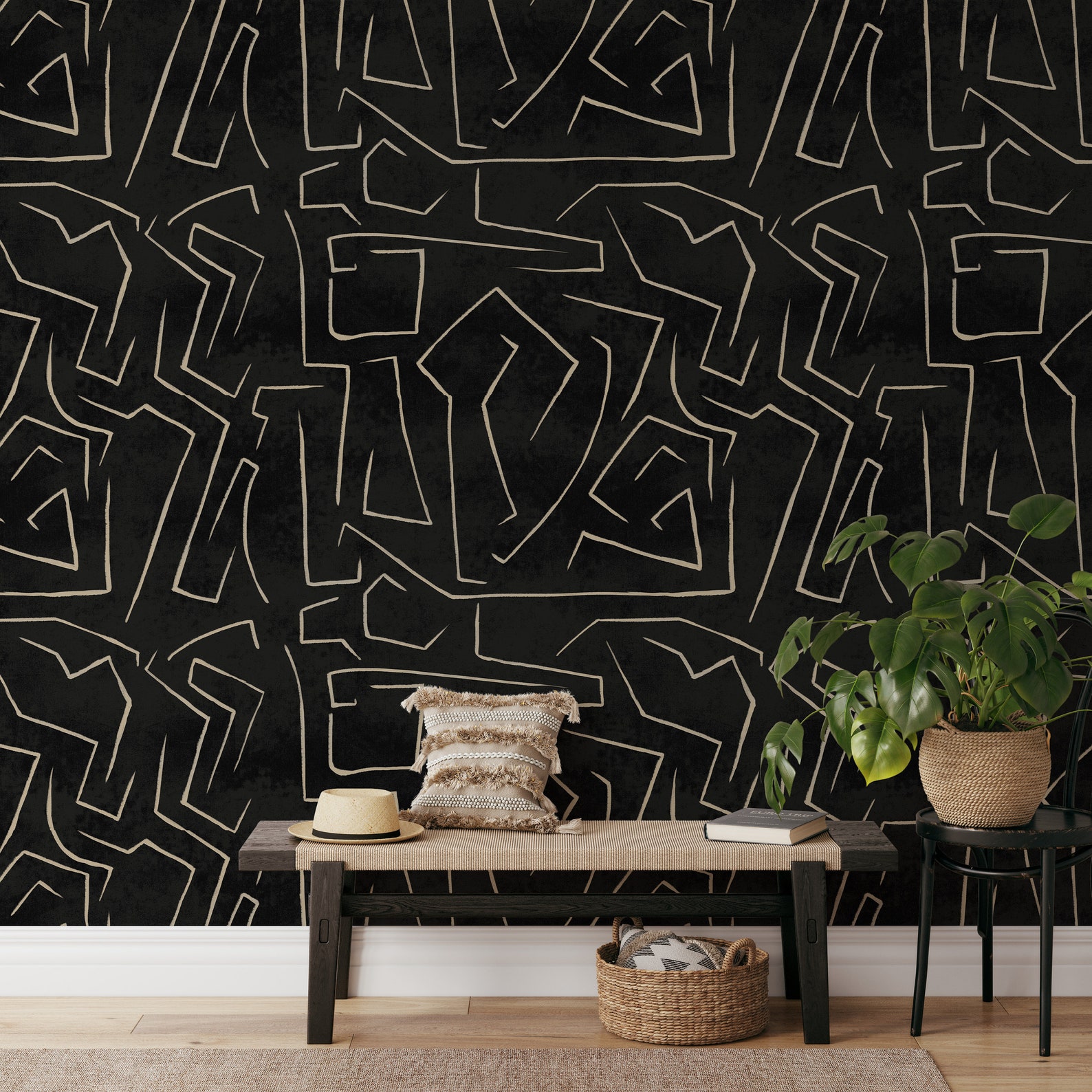 Black and Gold Art Minimalist Wallpaper Black Graffiti Wall - Etsy