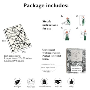 K&ouml;nnte beinhalten: Ein Paket mit Tapetenb&ouml;gen mit einem schwarzen abstrakten Design auf cremefarbenem Hintergrund, 68,58 x 99,06 cm. Das Set enth&auml;lt 8 B&ouml;gen, die 5,48 Quadratmeter bedecken. Tapetenkleber und Anweisungen sind ebenfalls enthalten.