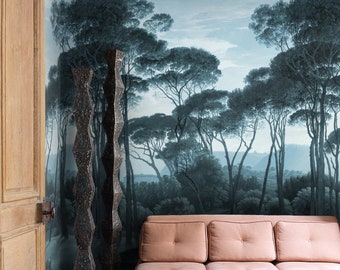 Vintage Blue Trees Wallpaper | Artistic Landscape Design | Sophisticated Home Decor | WALLPAPERS4BEGINNERS