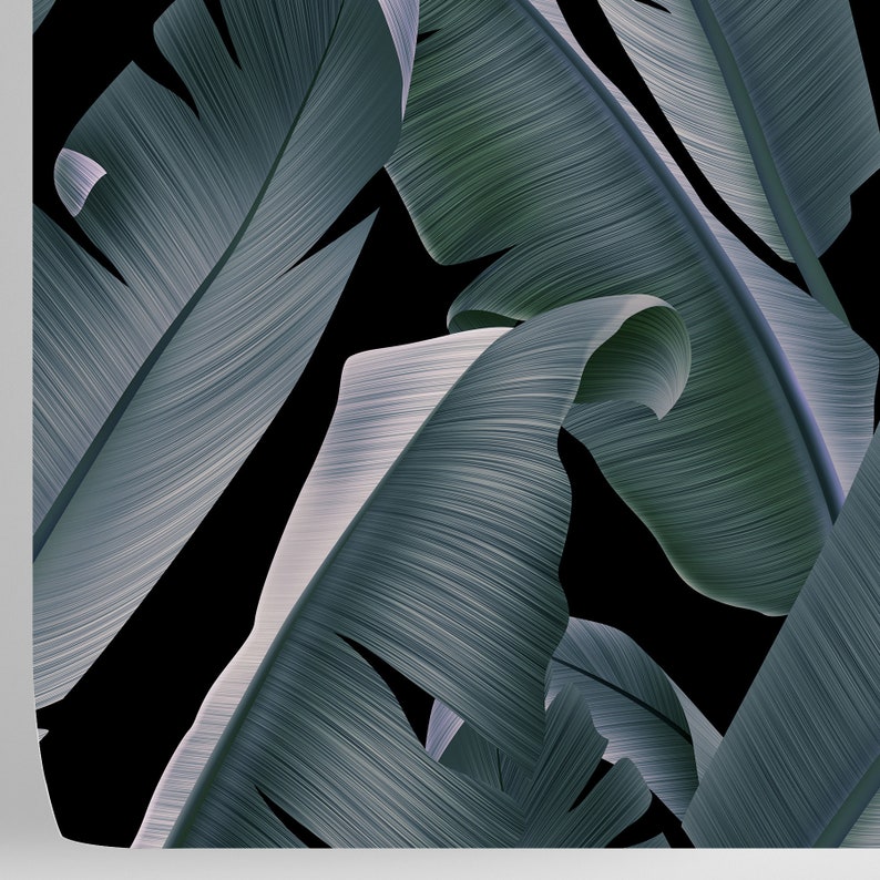 Tropisch behang met zwarte bladeren, muurkunst palmprint voor Dark Tropical Decor afbeelding 7