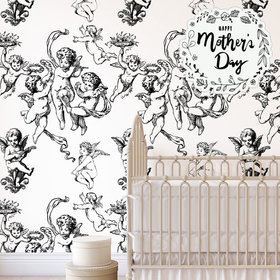 Renaissance Angels Nursery Wallpaper, Angel Wall Art for kid's room decor