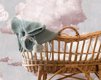 Dreamy Pink Clouds on Soft Grey Wallpaper - Perfect for a Little Girl's Room, Pink an Grey Nursery Aesthetic, Blush Pink Wall Decor