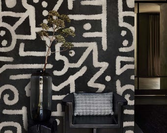 Modern Abstract Geometric Wallpaper - Bold Black and White Wall Art, Organic Shapes Creative Wall Decor