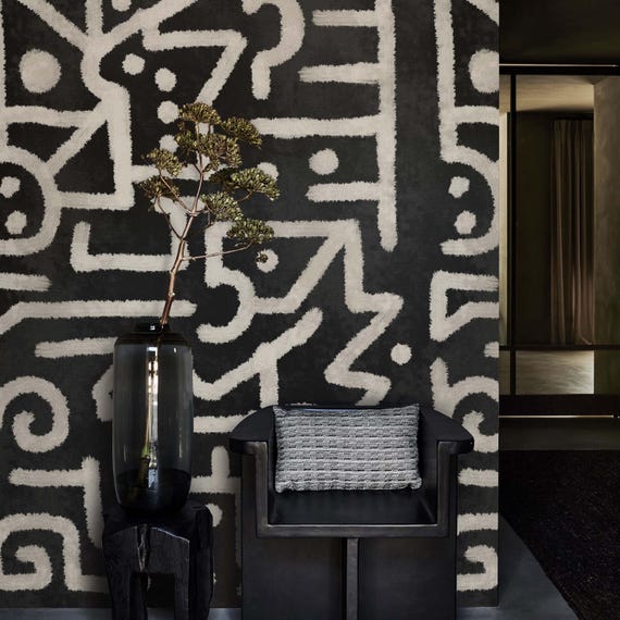 Modern Abstract Geometric Wallpaper - Bold Black and White Wall Art, Organic Shapes Creative Wall Decor