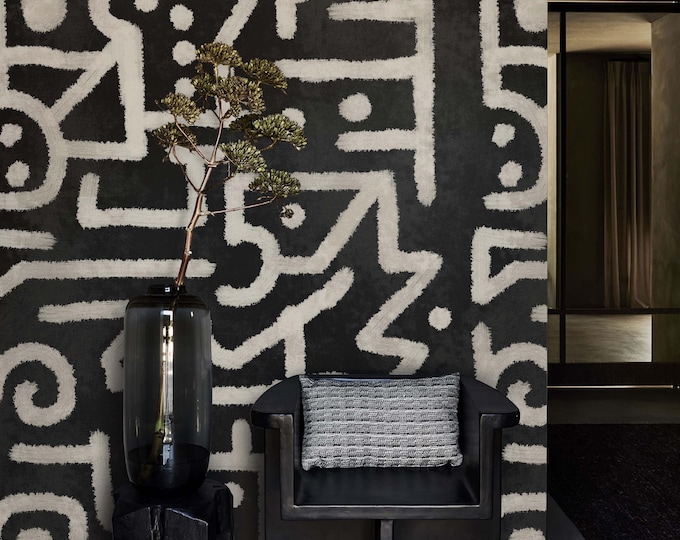 Modern Abstract Geometric Wallpaper - Bold Black and White Wall Art, Organic Shapes Creative Wall Decor