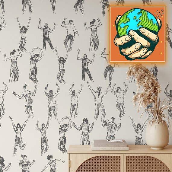 Dancing Party People Wallpaper, Sketch Dancers for Modern Decor