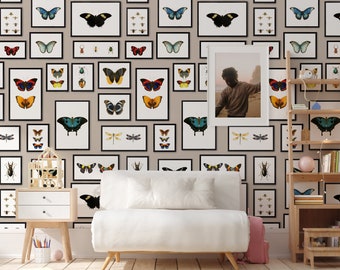 Watercolor Butterfly Frame Wallpaper, Vintage Insect Gallery Wall Art, Cottagecore Decor