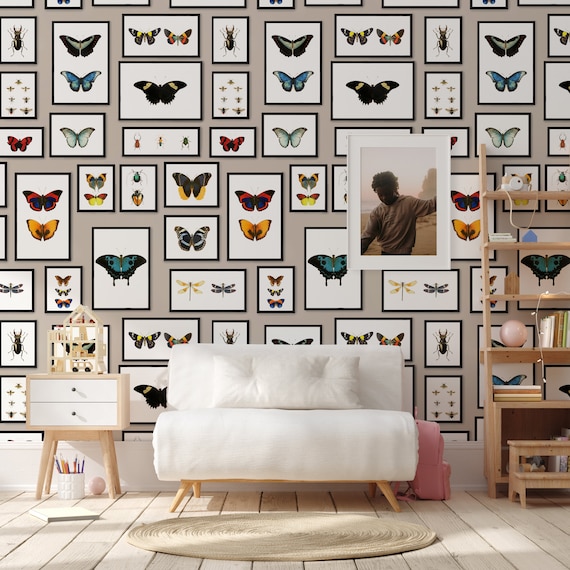 Watercolor Butterfly Frame Wallpaper, Cottagecore Room Decor, Butterflies Taxidermy Framed Wall Art