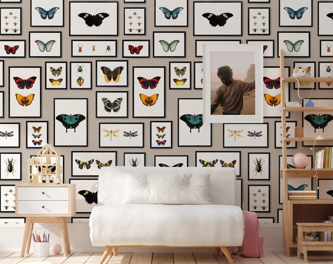 Watercolor Butterfly Frame Wallpaper, Vintage Insect Gallery Wall Art, Cottagecore Decor