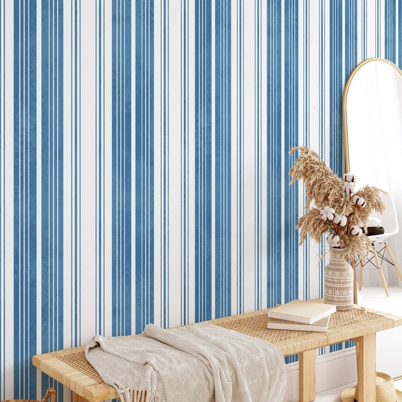 Blue and White Striped Wallpaper, Stripes Wallpaper, Stripe Wall Mural