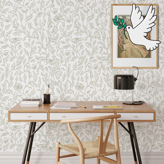 Arts and Crafts Nature Wallpaper, Willow Bough Art Nouveau Cottagecore Decor, Vintage Foliage Boho Wall Art