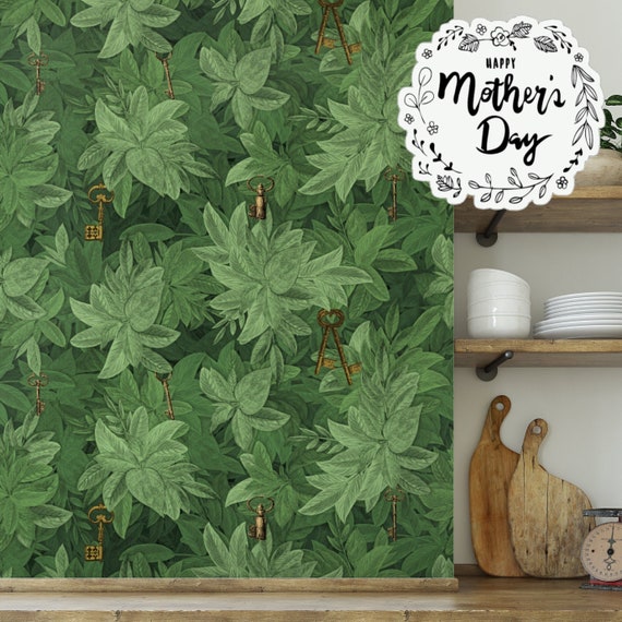Green Ivy Leaves Wallpaper, Vintage Foliage Wall Art, Nature Inspired Room Decor, DIY Wall Decor