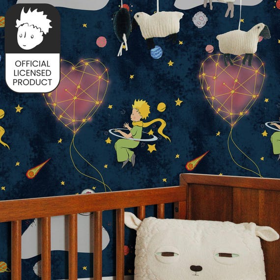 Official Little Prince Love Night Wallpaper - Dark Blue Heart Constellation Pattern for Kids Room Decor