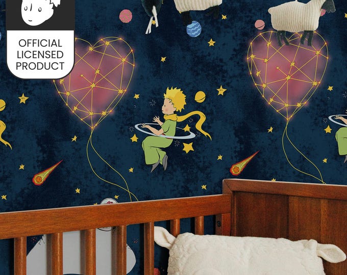 Official Little Prince Love Night Wallpaper - Dark Blue Heart Constellation Pattern for Kids Room Decor