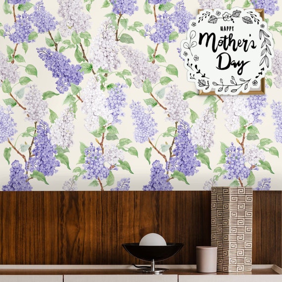 Beautiful Watercolor Wisteria Vine Hanging Wallpaper, Lilac Wall Decor