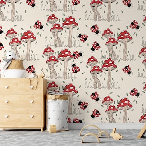 Carta da Parati Coccinelle con Funghi
