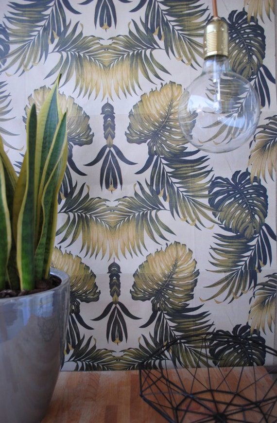 Monstera Leaf Wallpaper Vintage Tropical Wallpaper Tropical Etsy
