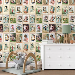 Decoração de quarto Cottage Core Papel de parede para berçário, litografias de scrapbook Arte de parede, itens vintage