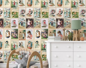 Cottage Core Room Decor Nursery wallpaper, Scrapbook Lithographs Wall Art, Vintage ephemera
