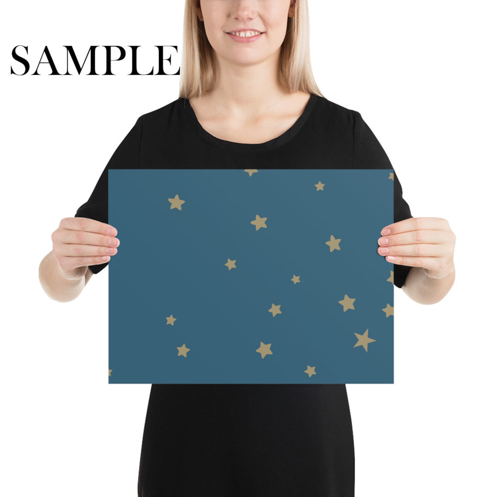 Blue and Gold Stars Wallpaper Baby Nursery Golden Star Wall Etsy