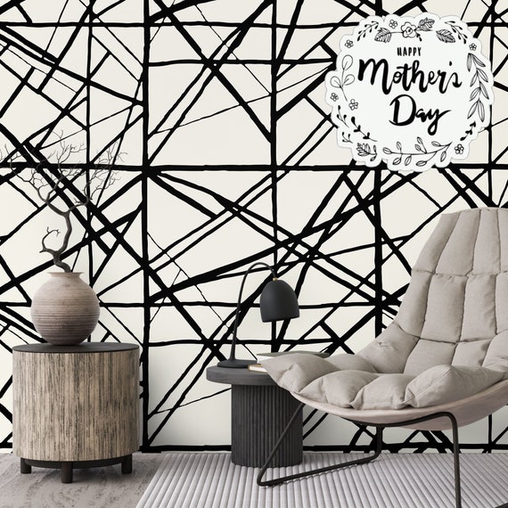 Abstract Lines Minimal Wallpaper, Geometric Icon Wall Mural, Geometric Stripes Modern Home Decor