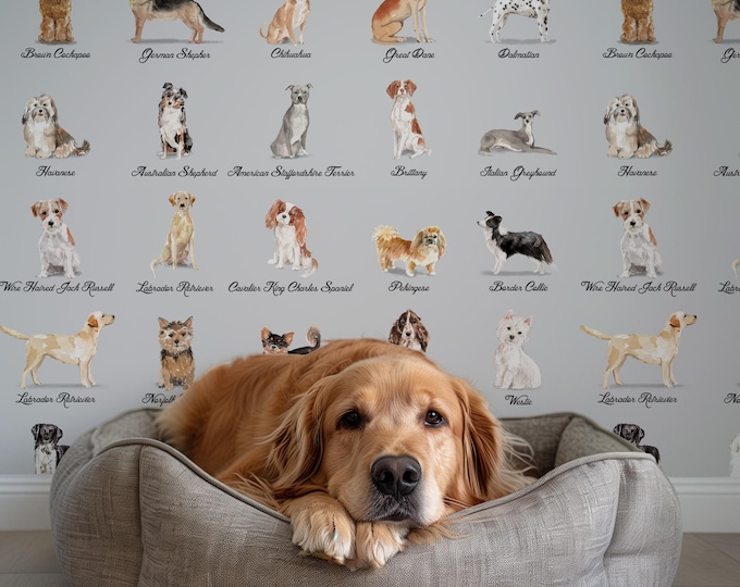 Whimsical Watercolor Dogs Wallpaper - Charming & Playful Wall Decor for Dog Lovers, Perfect Home Accent