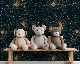 Gold Night Sky Wallpaper | Dark Celestial Design for a Stunning Home Decor | Removable & Easy to Apply