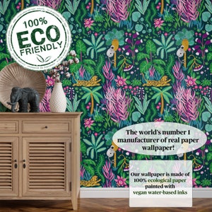 Tropisk mörk djungeltapet, nyckfull tigermålning mörk boho väggdekor, exotisk naturmotiv väggkonst bild 6
