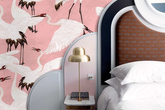 Heron Print Wallpaper Gucci Wallpaper Chinoiserie Wallpaper Chinoiserie Herons Bird Wallpaper Vintage Wallpaper Oriental Wallpaper