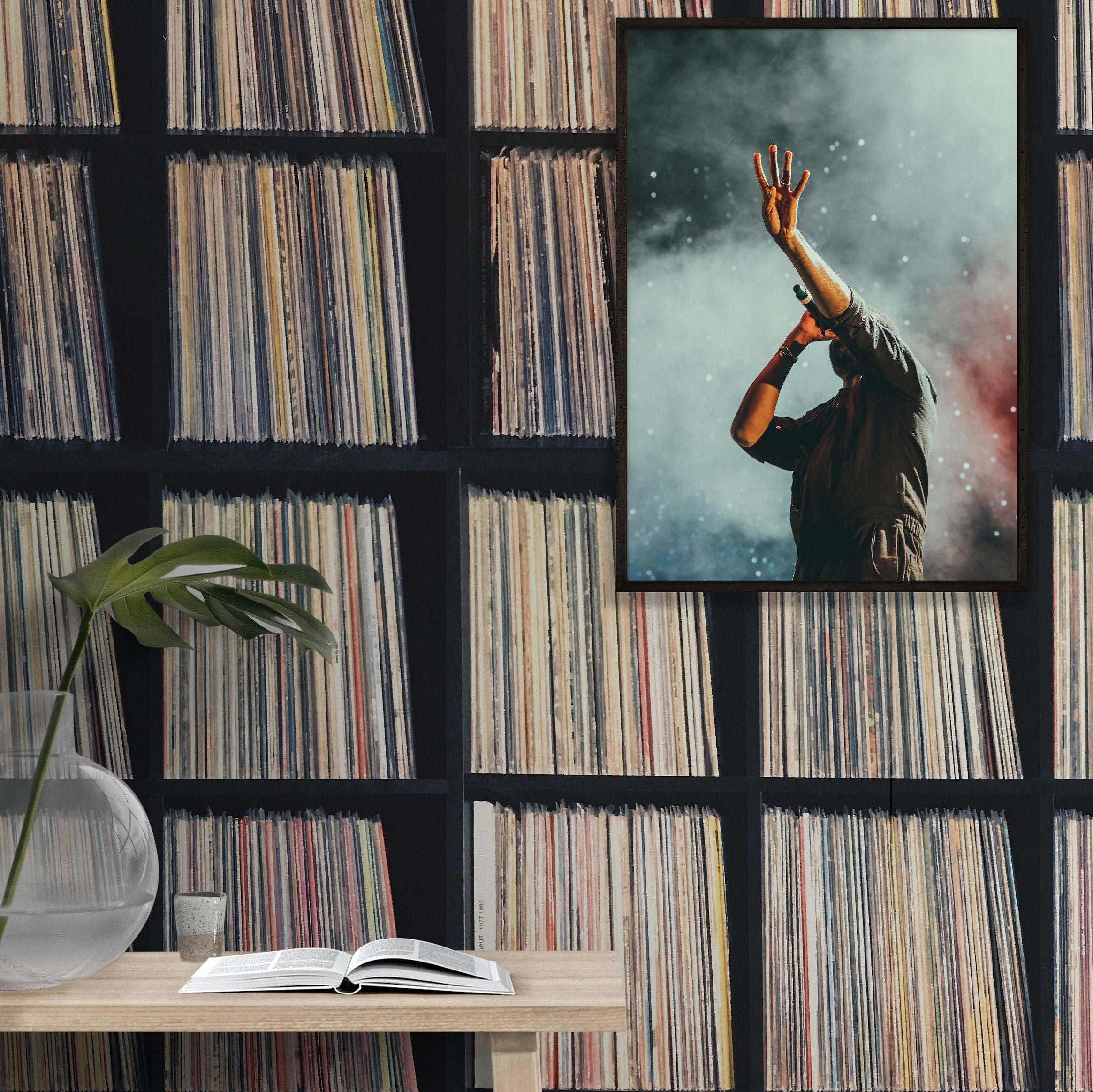 Vintage Record Vinyl Collection Music Wallpaper, Old Books Shelf Vintage Wall Decor, Office Decor, DIY Wall Art Vintage Record Vinyl Collection Music Wallpaper, Old Books Shelf Vintage Wall Decor, Office Decor, DIY Wall Art
