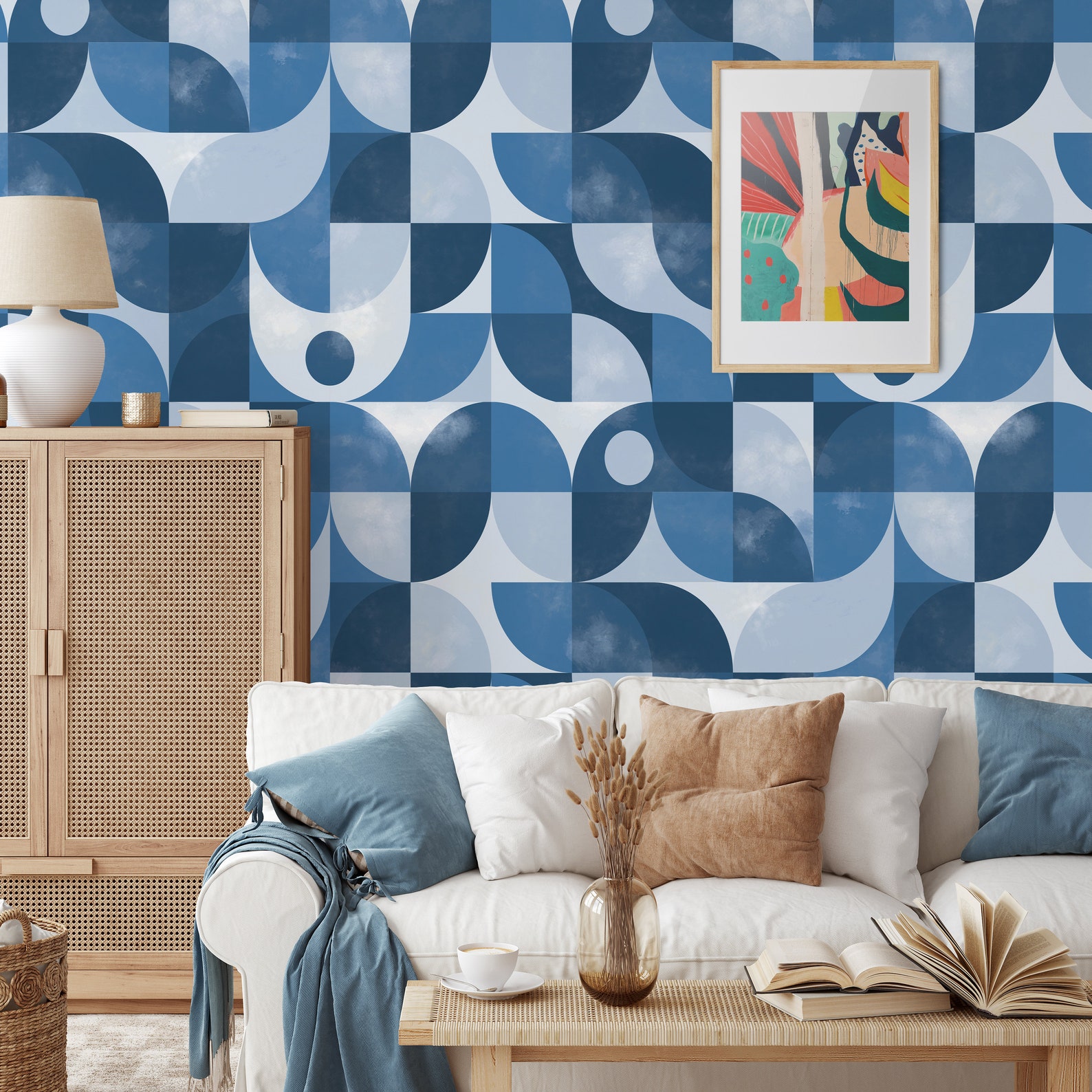 Mid Century Modern Retro Wallpaper in Blue Palette Vintage Etsy UK