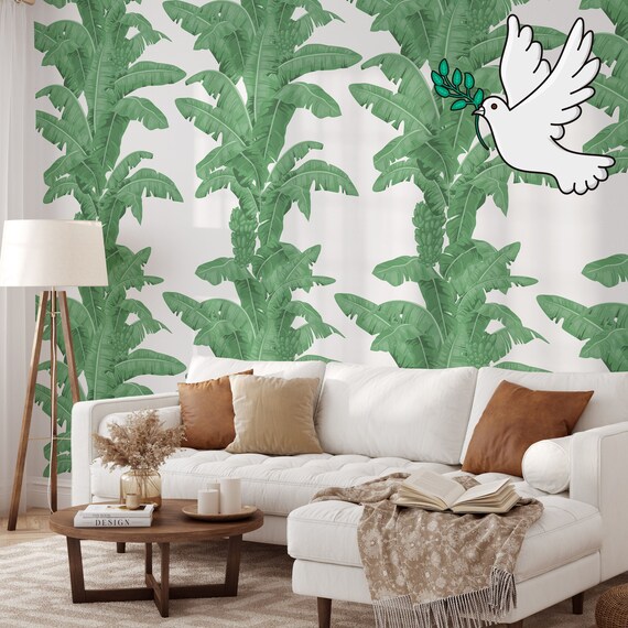 Tropical Leaves Green Wallpaper, Banana Leaves Decor Accent Feature Wall