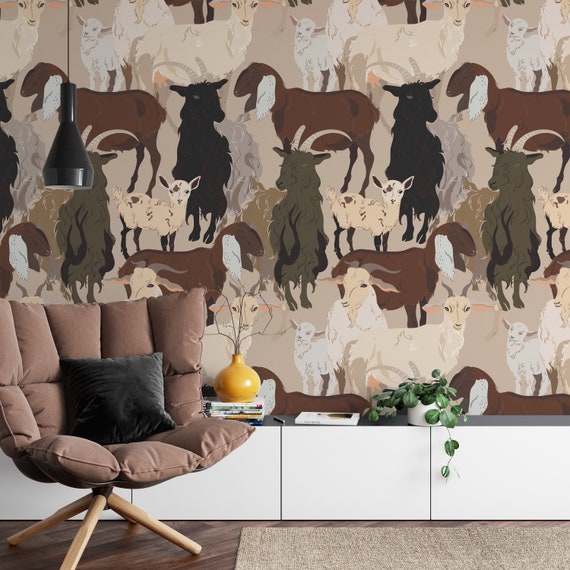 Goats Wallpaper, Cute goat Wall Art, Domestic Animals Decor