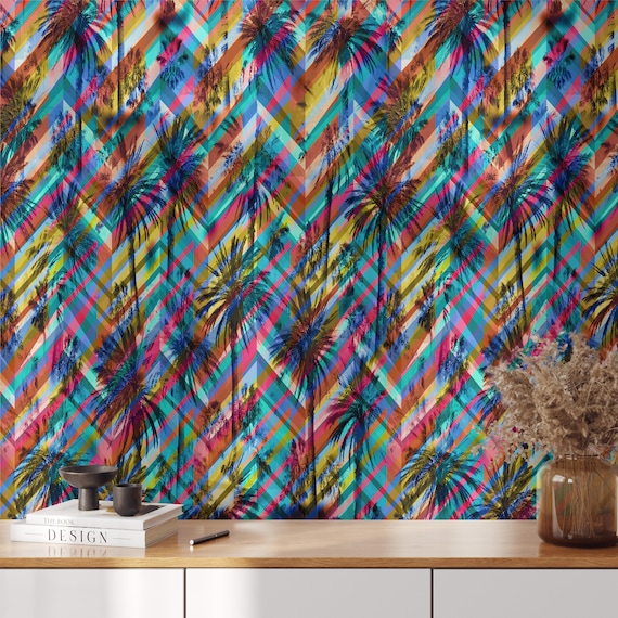 Psychedelic Tropical Summer Wallpaper, Palm Wall Decor