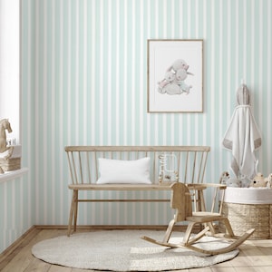 Papier peint à rayures bleu clair, oeuvre d'art murale pour chambre d'enfant, rouleau de rayures simples bleu blanc