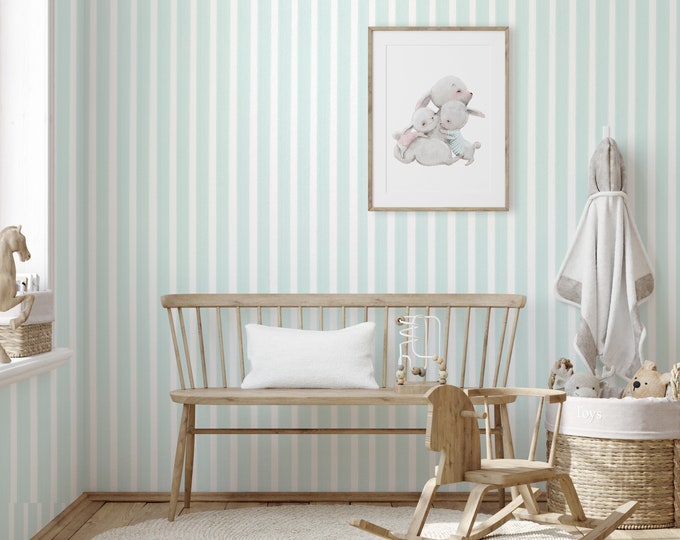 Light Blue Striped Wallpaper, Kids Room Wall Art, Blue White Simple Stripes Roll