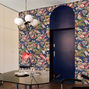 Vintage asiatische Chinoiserie Tapete, japanischer Blumendruck für Wohnzimmer Dekor
