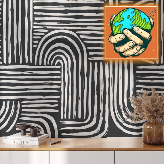 Black and White Abstract Wallpaper, Modern Wallpaper, Geometric Stripes Wall Mural