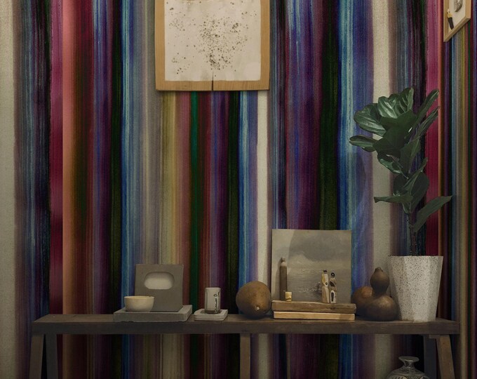 Abstract Watercolor Striped Wallpaper Mural, Large Vertical Colorful Stripes, Modern Artistic Wall Decor, Paper Rolls Set 260x180 cm