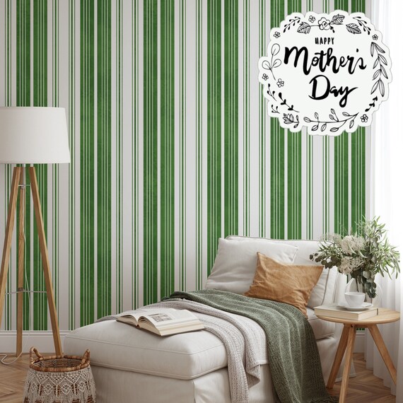Green and White Striped Wallpaper, Stripes Wallpaper, Stripe Wall Mural