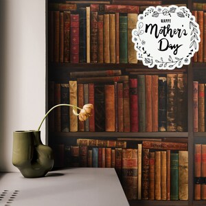 Vintage Library Wallpaper, Antique Books Wallpaper on Vintage Shelf, Exclusive Bookshelf Design by WALLPAPERS4BEGINNERS