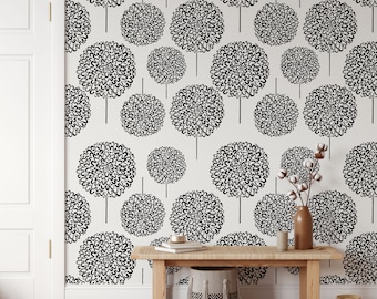 Dandelion Wallpaper for Pastel Room Decor, Black and White Floral Wall Art with Dandelions Seed
