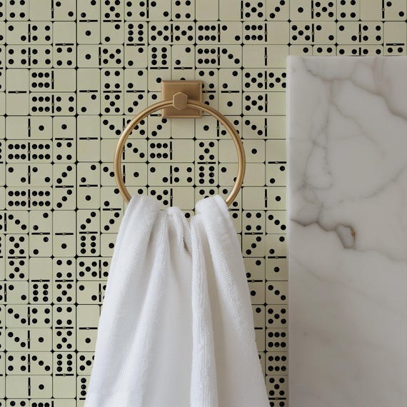 Textured Wallpaper, Dominoes Pattern Black and White Polka Dots Wall Art, Accent Decor for Living Room Bedroom
