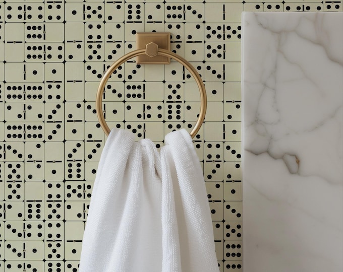 Textured Wallpaper, Dominoes Pattern Black and White Polka Dots Wall Art, Accent Decor for Living Room Bedroom